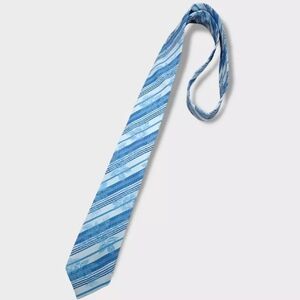 KENZO White/Blue Floral Striped Silk LUXURY Slim Tie ITALY